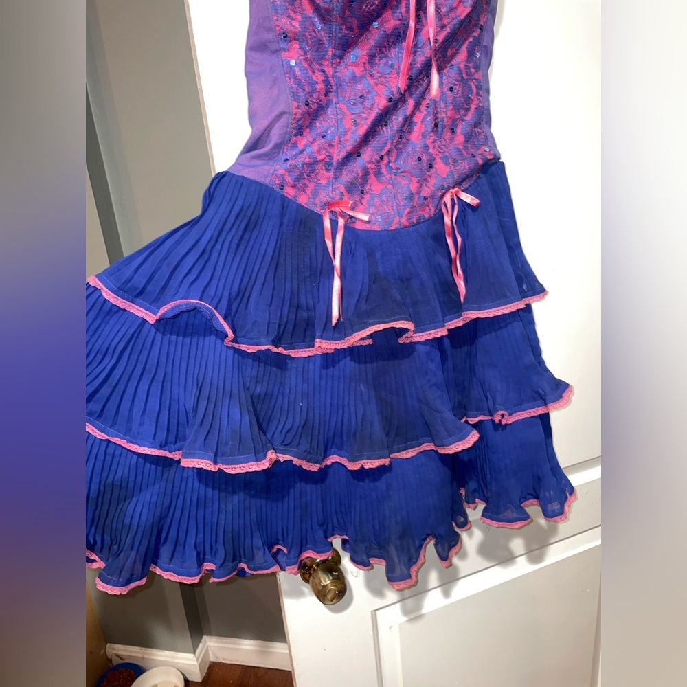 Y2K Vintage Betsey Johnson Strapless Corset Ruffle Pink Blue Lace Cupcake Mini 💘 - Picture 10 of 15
